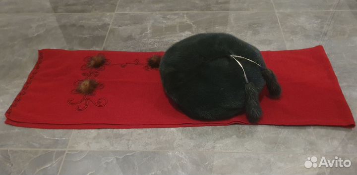 Берет норковый с шарфом