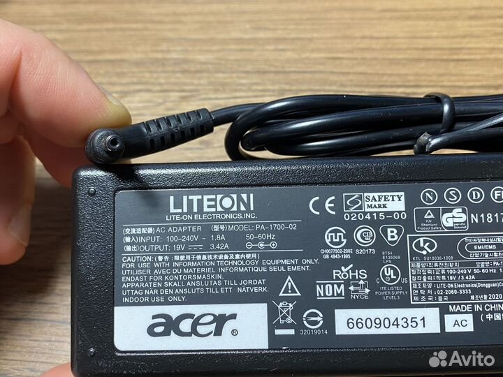 Блок питания для Acer 19V 3.42A 3.0*1.1 65W