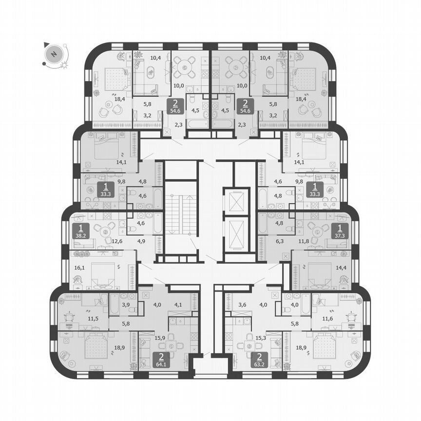 1-к. квартира, 37,3 м², 2/19 эт.