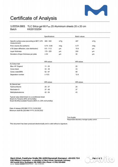 Пластины для хроматографии Merck (тсх)