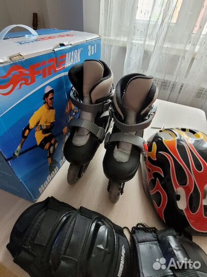 Детские раздвижные ролики + шлем и защита