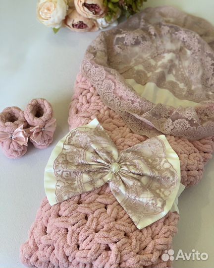 Конверт кружевной уголок на выписку, боди, плед