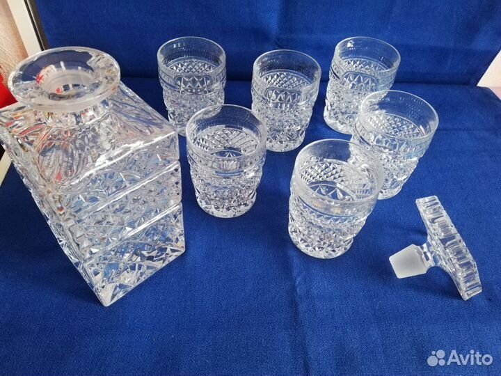 Графин-штоф и 6 стаканов для виски, хрусталь, Чехо