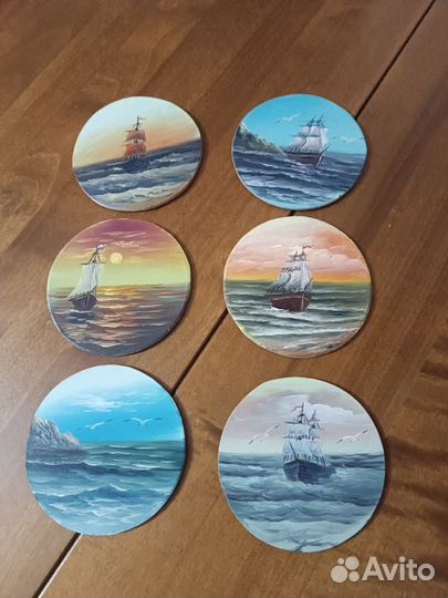 Морской пейзаж миниатюра маслом магнит