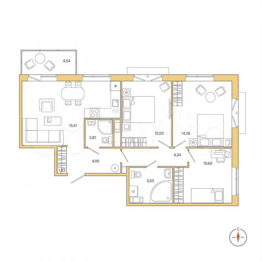 3-к. квартира, 76,5 м², 11/11 эт.
