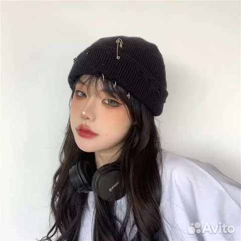 Шапка - бини (дрейн, с кольцами, нефор)