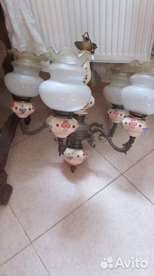 Люстра антикварная бронза, фарфор, роспись