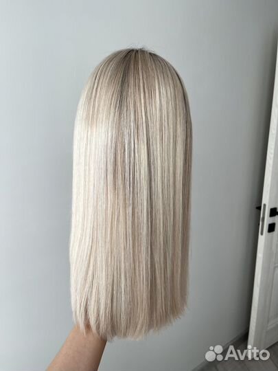 Парик из натуральных волос полусистема с имитацией