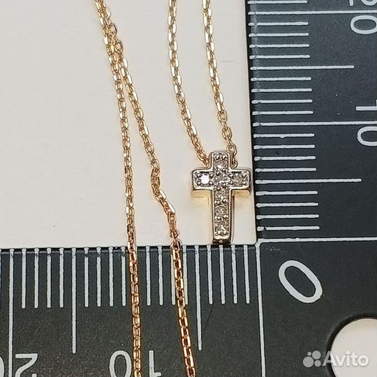 Золотое колье 585 Крест с бриллиантами 40-45
