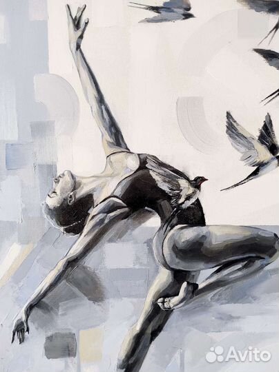 Картина маслом девушка птицы балерина 70х60 см