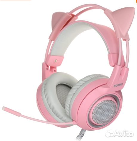 Новые розовые игровые наушники с ушками