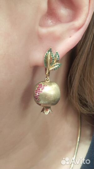Серьги серебро позолота Гранаты