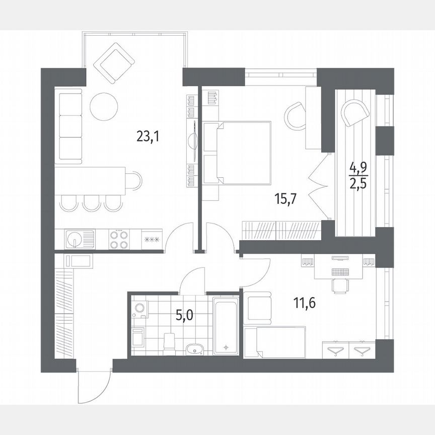 2-к. квартира, 67,4 м², 6/11 эт.