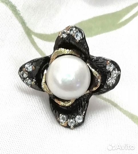 Кольца 17,5, 19 с жемчугом серебро К046