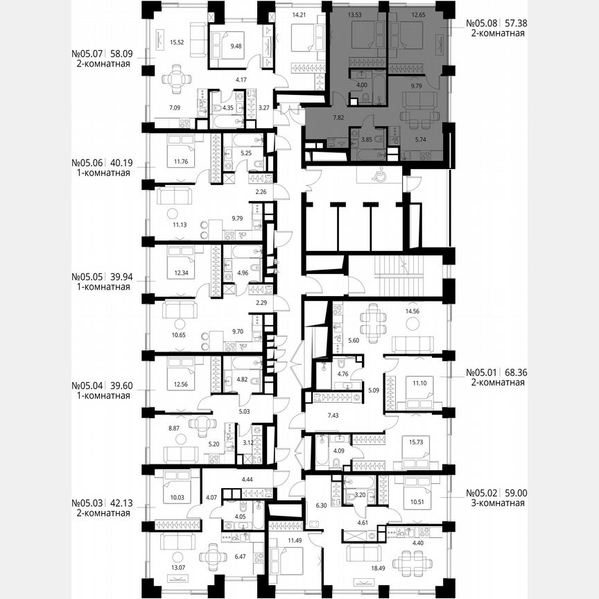2-к. квартира, 57,4 м², 5/27 эт.