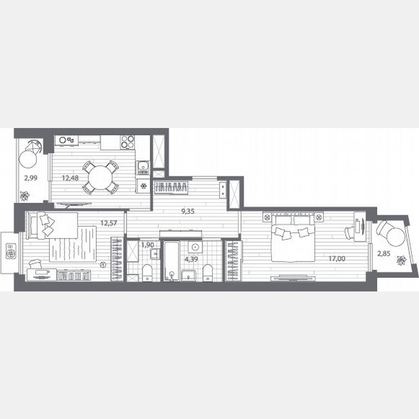 2-к. квартира, 60,1 м², 6/13 эт.