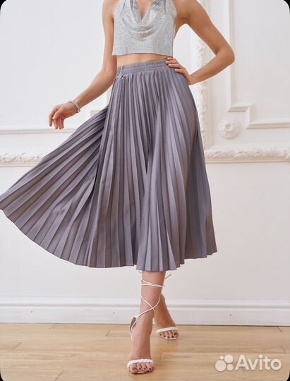 Юбка серая длинная плиссе в складку
