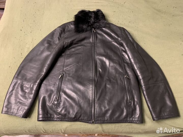 Hinter Кожаная куртка на овчине воротник бобер