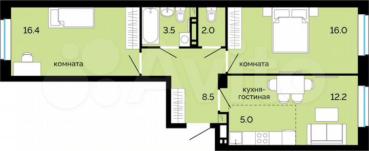 3-к. квартира, 63,6 м², 2/25 эт.