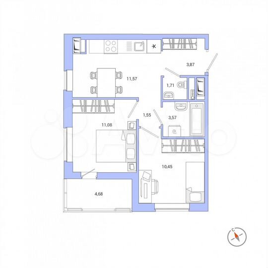 2-к. квартира, 46,1 м², 5/7 эт.