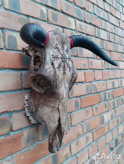 Череп быка с резьбой, состаренный