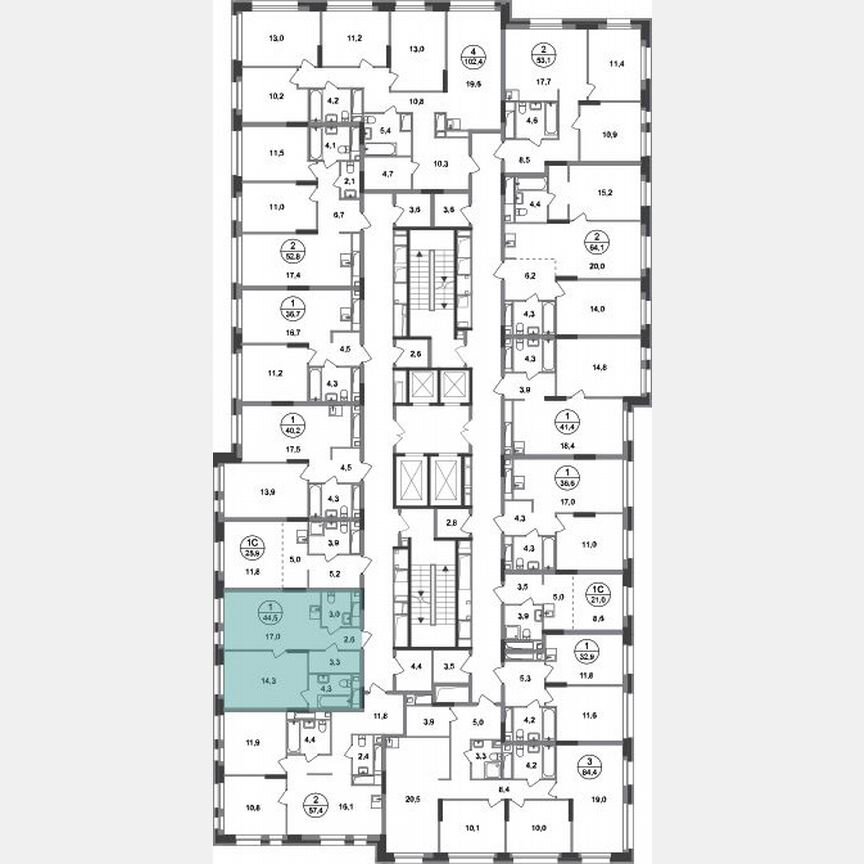 1-к. квартира, 44,5 м², 15/20 эт.