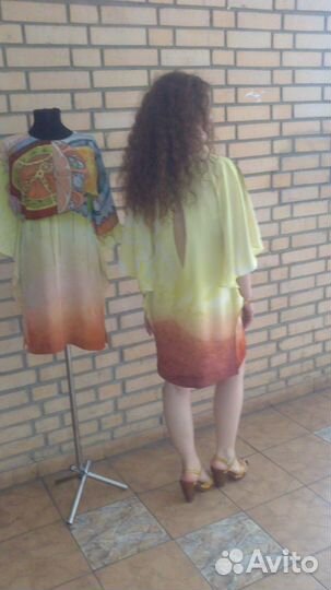 Платье из шифона, холодный батик ручная роспись