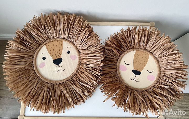 Панно, Декор в детскую «Лев», 41см (рафия)
