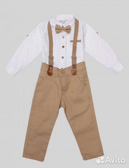 Брючный костюм на мальчика с бабочкой и подтяжками