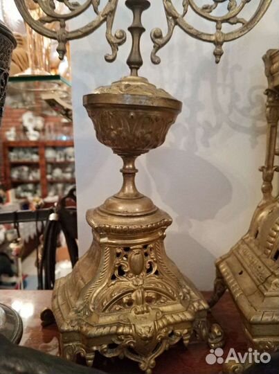 Часы каминные и канделябры бронза антик