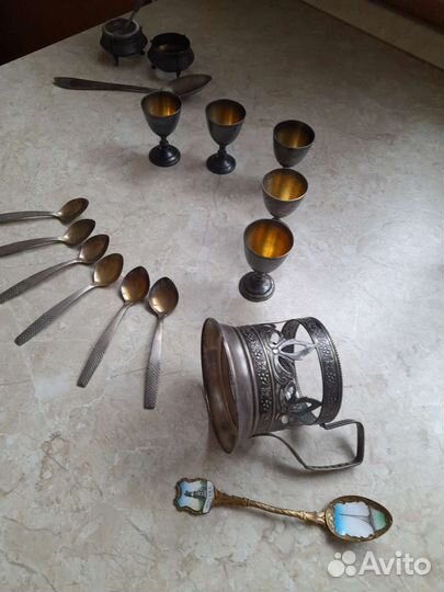 Рюмки,ложки,подстаканник,мельхиор