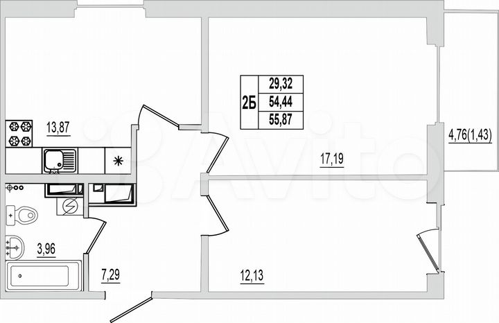 2-к. квартира, 55,9 м², 3/9 эт.