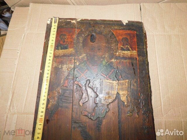 Старинная православная икона святой Николай,ри