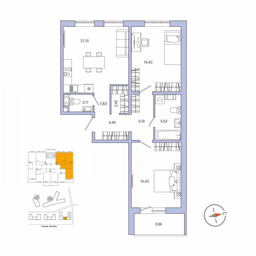 2-к. квартира, 78,3 м², 2/9 эт.
