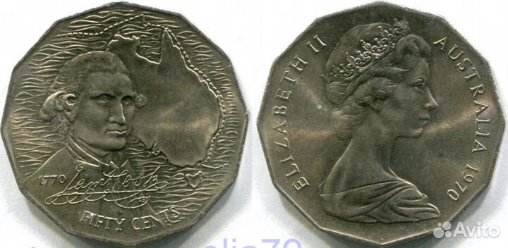 Австралия 50 центов 1970 год Джеймс Кук. анц
