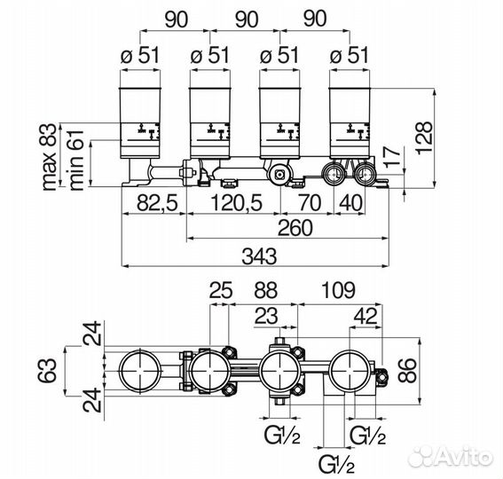 Смеситель ванны скрыт. часть WE81201/T