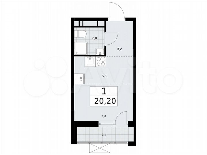 Квартира-студия, 20,2 м², 9/16 эт.