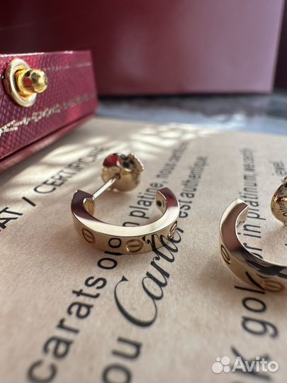 Серьги пусеты cartier love желтое золото 750 пробы
