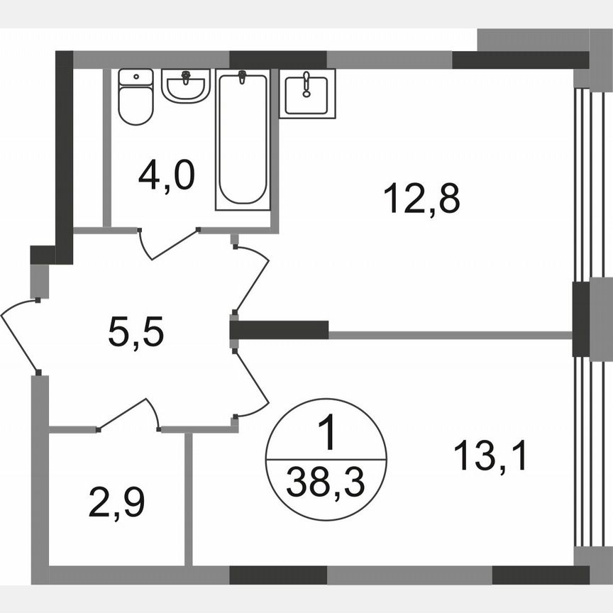 1-к. квартира, 38,3 м², 8/17 эт.