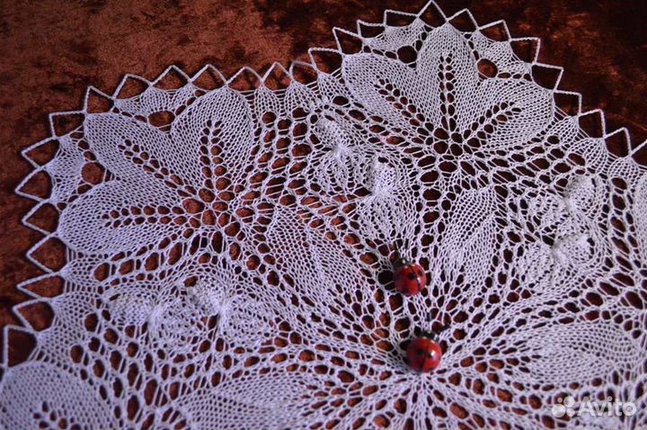 Салфетка Первоцвет, спицами, белая, хлопок