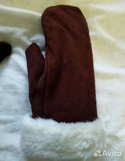 Варежки новые,с натуральными замшей и мехом
