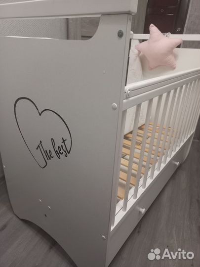 Детская кроватка с матрасом+наматрасник