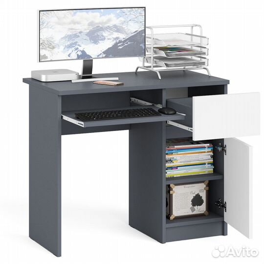 Стол компьютерный Мори мс-1 правый, цвет графит/белый, шхгхв 90х50х76,6 см., выдвижной ящик справа