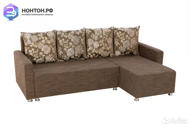 Диван угловой еврокнижка Челси коричневый