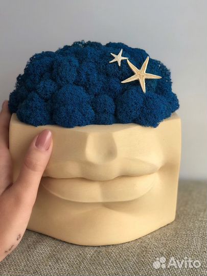 Кашпо губы из бетона со стабилизированным мхом