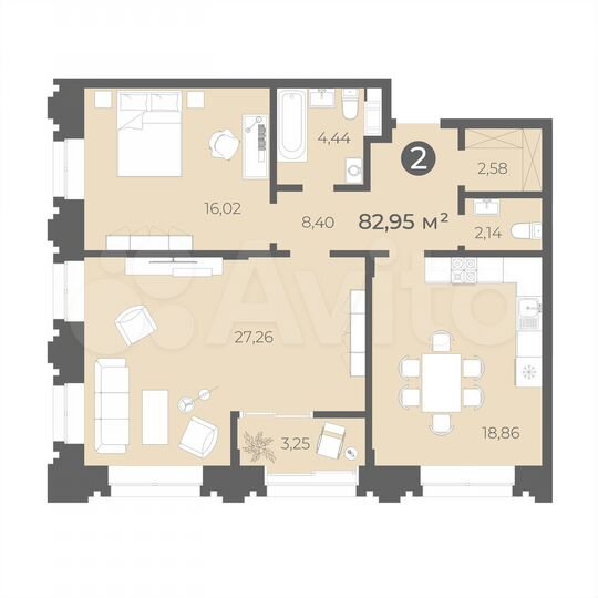 2-к. квартира, 83 м², 9/12 эт.