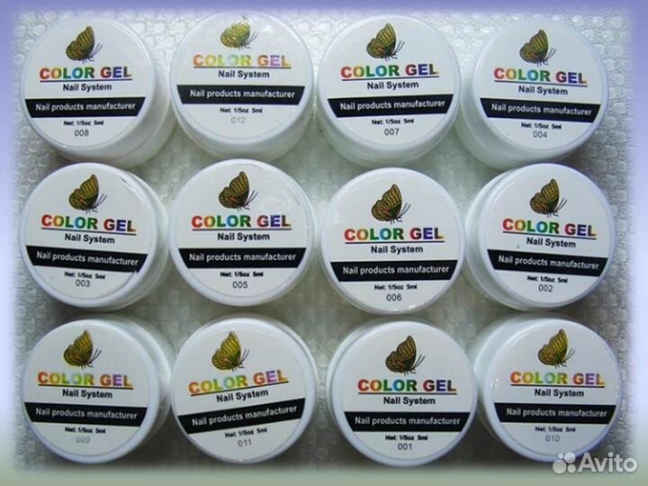 Цветные гели. Набор гель-красок для маникюра 12цв