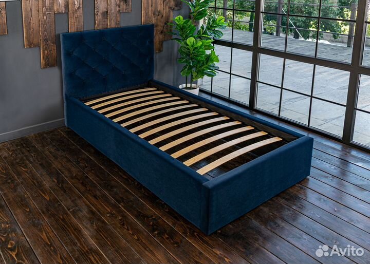 Кровать 90х200 синяя Барокко