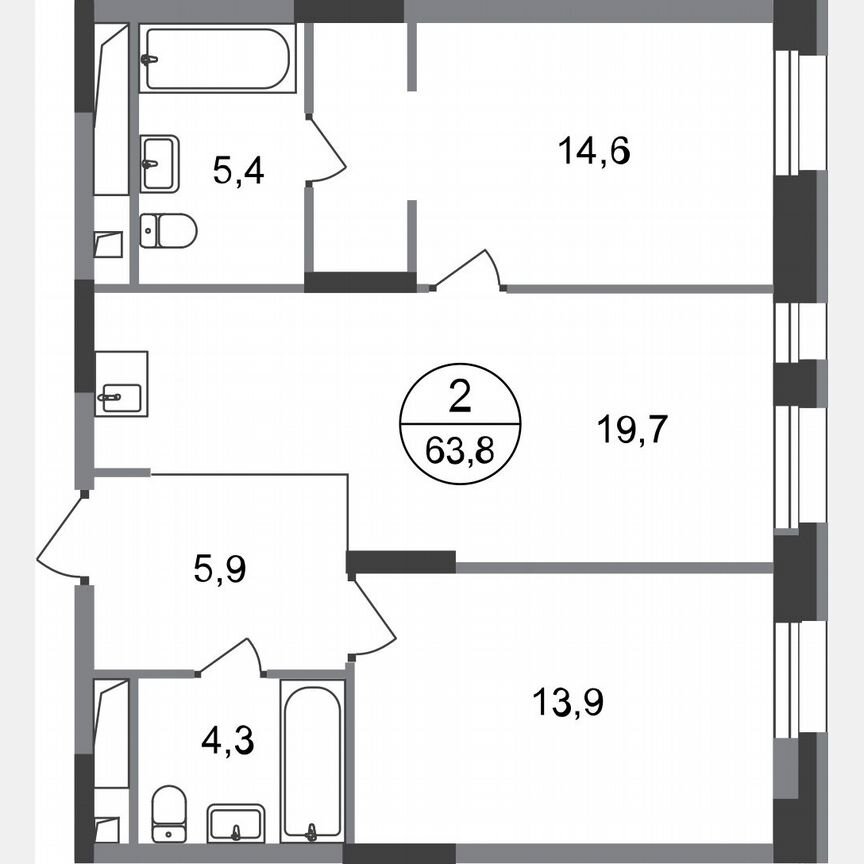 2-к. квартира, 63,8 м², 14/20 эт.