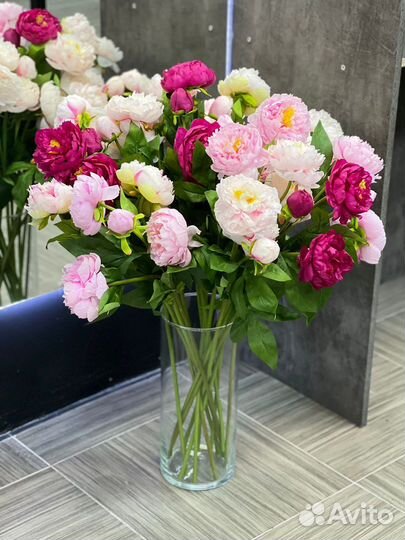 Искусственные пионы ветка с 3 бутонами